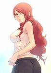  absurdres ass bare_shoulders breasts brown_eyes highres kirijou_mitsuru large_breasts long_hair looking_back pantylines persona persona_3 red_hair simple_background solo tasaka_shinnosuke white_background 