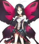  accel_world antenna_hair bare_shoulders black_hair butterfly_wings carlos_toshiki elbow_gloves gloves hairband hand_on_own_chest kuroyukihime long_hair looking_at_viewer navel smile solo white_background wings yellow_eyes 