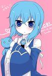  1girl blue_eyes blue_hair doll echo frills long_sleeves pandora_hearts pink_background 