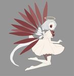  bad_id bad_pixiv_id barefoot cyclops dress full_body grey_background halo kirby_(series) kirby_64 one-eyed pale_skin personification pink_usagi red_eyes ribbon short_hair simple_background solo tail white_hair wings zero_two_(kirby) 