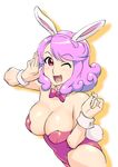  animal_ears blush bow bowtie breasts bunny_ears bunny_tail bunnysuit cleavage detached_collar large_breasts one_eye_closed original pink_eyes pink_hair solo tail ueyama_michirou wrist_cuffs 