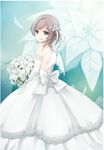  angel angel_wings backless_dress backless_outfit bare_back bare_shoulders blue_eyes bouquet brown_hair dress elbow_gloves flower gloves highres mini_wings momoshiri_yuri original ribbon short_hair smile solo wedding_dress wings 