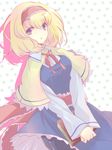  :o alice_margatroid blonde_hair blue_eyes book breasts capelet dress grimoire grimoire_of_alice hairband pantyhose q_(a72pgc) sash small_breasts solo touhou v_arms 