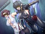  2girls annerose_vajra bdsm black_hair blindfold bondage bound breasts brown_hair cg electrodes electrostimulation error gag game_cg kagami kagami_hirotaka koutetsu_no_majo_anneroze large_breasts latex lee_mayfeng lilith-soft multiple_girls photoshop ring_gag spider_gag torture 