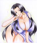  1girl black_hair blue_eyes boa_hancock breasts earrings highres huge_breasts jewelry one_piece tsumiya_kazuki 