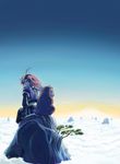  ahoge bad_id bad_pixiv_id cloud headphones mishima_yoshikatsu monkey mountaintop pink_hair pixiv_fantasia pixiv_fantasia_1 scenery sitting sky solo 