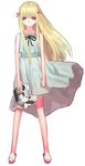  aqua_eyes blonde_hair book dress flat_chest fujoshi full_body genshiken long_hair manga_(object) otaku sakamoto_mineji sandals simple_background solo standing susanna_hopkins toes white_background wind wind_lift yaoi 