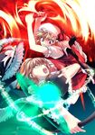  artist_request battle blonde_hair broom duel flandre_scarlet hat kirisame_marisa long_hair magic mini-hakkero multiple_girls red_eyes ribbon short_hair touhou wings 