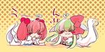  chibi ex-keine green_hair kamishirasawa_keine long_hair multiple_girls onozuka_komachi red_hair ribbon touhou usoneko 