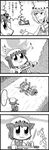  /\/\/\ 3girls 4koma :3 animal_ears bicycle bike_horn bkub blush cat_ears chen comic cruiser_bicycle drunk earrings gourd greyscale ground_vehicle hat highres honk_honk horns ibuki_suika jewelry long_sleeves meme monochrome multiple_girls pillow_hat short_hair tassel thought_bubble touhou translated wide_sleeves yakumo_ran 