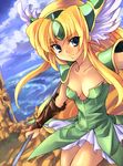  blonde_hair blue_eyes breasts cleavage day helmet kouno_hikaru large_breasts long_hair panties pantyshot polearm riesz seiken_densetsu seiken_densetsu_3 sky solo underwear weapon winged_helmet 