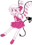  flandre_scarlet hat laevatein monochrome pink ponytail ribbon short_hair solo touhou white_water wings 