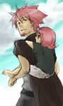  artist_request cape carrying facial_hair father_and_son gym_leader hyouta_(pokemon) looking_back male_focus multiple_boys piggyback pink_eyes pink_hair pokemon pokemon_(game) pokemon_dppt tougan_(pokemon) 