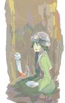  artist_request cave chimecho closed_eyes diamond gen_3_pokemon green_hair helmet long_hair lowres mining_helmet momi_(pokemon) oekaki pickaxe pokemon pokemon_(creature) smile very_long_hair 