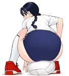  ass back black_hair braid buruma copyright_request from_behind gym_uniform jinroku long_hair looking_back sitting socks solo volleyball 