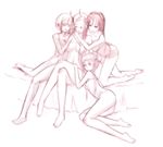  akira_ferrari alicia_florence aria artist_request athena_glory bed lingerie lowres mizunashi_akari monochrome multiple_girls short_hair underwear very_short_hair yuri 