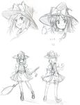  broom character_sheet greyscale hat kiku_hitomoji kirisame_marisa monochrome sketch touhou witch_hat 
