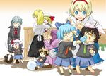  6+girls :3 age_regression alice_margatroid alternate_costume animal_ears blonde_hair blue_hair bunny_ears cat_ears cat_tail chen cirno closed_eyes commentary_request flandre_scarlet inaba_tewi izayoi_sakuya kindergarten kirisame_marisa long_hair middle_finger multiple_girls nose_picking o_o ogawa_maiko patchouli_knowledge purple_hair reisen_udongein_inaba remilia_scarlet school_uniform short_hair skirt tail tears time_paradox touhou wings younger 