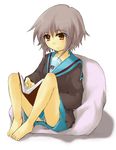  bad_id bad_pixiv_id barefoot book brown_eyes cardigan feet kita_high_school_uniform mukunoki_nanatsu nagato_yuki panties pantyshot reading school_uniform serafuku short_hair silver_hair sitting solo suzumiya_haruhi_no_yuuutsu underwear 