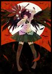  arm_up bad_id bad_pixiv_id black_hair black_wings hat kinohe looking_at_viewer parted_lips shameimaru_aya short_hair solo thighhighs touhou wings 