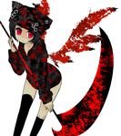  bad_id bad_pixiv_id black_hair copyright_request hat orange_coffee red_eyes scythe short_hair solo thighhighs wings 