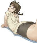  akizuki_ritsuko antenna_hair glasses idolmaster idolmaster_(classic) idolmaster_1 inu_(aerodog) lying solo 