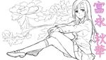  blazer copyright_request jacket kneehighs long_hair monochrome school_uniform shirogane_(fox) sketch socks solo 