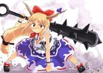  bad_id bad_pixiv_id club horns ibuki_suika kanabou kusogappa long_hair mace oni orange_hair ribbon solo touhou weapon 