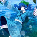  a.torii bag blue_hair cattail hair_bobbles hair_ornament hat kawashiro_nitori key plant short_hair solo touhou two_side_up 