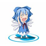  1girl bad_id bad_pixiv_id blue_hair bow chibi cirno qoo solo touhou wings 