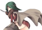  ass boots cape dagger eyepatch green_hair johnny_funamushi kanon_(wild_arms_2) knife looking_back short_hair skirt solo thigh_boots thighhighs weapon white_background wild_arms wild_arms_2 