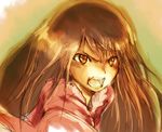  :d angry bad_id bad_pixiv_id brown_hair collar foreshortening houraisan_kaguya long_hair long_sleeves open_mouth outstretched_arm red_eyes smile solo teeth touhou upper_body v-shaped_eyebrows very_long_hair yae_(mono110) 