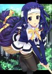  ayase_yue black_legwear blue_eyes blue_hair braid broom broom_riding headband long_hair mahou_sensei_negima! mizuki_makoto ribbon skirt solo thighhighs 