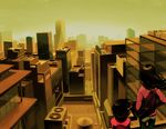  building city multiple_girls original rooftop scenery sunset tomioka_jirou 