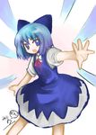  bad_id bad_pixiv_id blue_hair bow cirno mirino ribbon short_hair solo touhou wings 