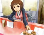  andou_aiko apron brown_hair food morisu red_eyes school_uniform serafuku short_hair solo true_tears 