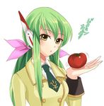  bangs c.c. code_geass green_hair long_hair otabe_sakura robot_ears school_uniform solo tomato 