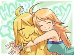  ahoge artist_request blonde_hair closed_eyes hoshii_miki hug idolmaster idolmaster_(classic) idolmaster_1 miki_kuri watch wristwatch 