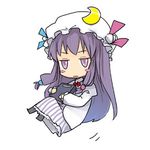  book crescent dress expressionless floating full_body grimoire holding holding_book jitome kusano_houki long_hair long_sleeves lowres motion_lines patchouli_knowledge purple_eyes purple_hair solo touhou very_long_hair white_dress 