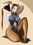  1girl blush breasts brown_hair capcom chun-li fan large_breasts makeup mascara milf rouge street_fighter 