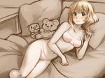  alternate_hairstyle amputee blonde_hair gen_5_pokemon green_eyes ibarazaki_emi katawa_shoujo looking_at_viewer magical_ondine oshawott pokemon pokemon_(creature) pokemon_(game) pokemon_bw sepia_background smile solo stuffed_animal stuffed_toy teddy_bear 