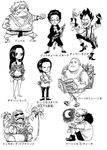  1girl 6+boys barefoot bartholomew_kuma belt boa_hancock book boots child cigarette crescent_moon dagger donquixote_doflamingo dracule_mihawk fighting_stance frown gecko_moria gun handgun hat highres horns injury jimbei jinbei knife legs_crossed marshall_d_teach monochrome monster_boy moon multiple_boys oda_eiichirou official_art one_piece palm_tree pistol pointy_ears reading sandals scar shichibauki shichibukai sir_crocodile sitting smile smoking standing stitching stuffed_toy sunglasses suspenders sword tears toy tree tusks walking weapon young younger 