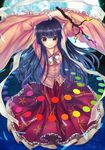  arms_up blue_hair branch e_neko houraisan_kaguya jeweled_branch_of_hourai long_hair red_eyes skirt solo touhou wide_sleeves 
