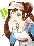  1girl blue_eyes breasts brown_hair female_protagonist_(pokemon_bw2) mei_(pokemon) open_mouth pokemon pokemon_(game) pokemon_bw2 visor 