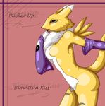  canine digimon female fluffy fluffy_tail fox gloves kissing mammal nipples renamon rubber solo xxtimebombxx 