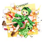  bad_id bad_pixiv_id blue_eyes boots character_name creeper dynamite explosion green_hair hood hoodie minecraft personification rooseputo_02 solo 