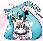  :d ahoge ajisa_ame alternate_costume animal_ears aqua_eyes aqua_hair bad_id bad_pixiv_id blush_stickers cat_ears character_name chibi enmaided hatsune_miku kemonomimi_mode long_hair looking_at_viewer maid nyan open_mouth shadow smile solo standing twintails very_long_hair vocaloid 