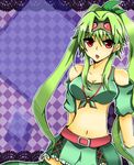  bare_shoulders belt breasts flygon goggles green_hair midriff navel pokemon red_eyes skirt thighhighs 