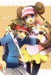  1girl bag blue_eyes brown_eyes brown_hair double_bun kyouhei_(pokemon) legwear_under_shorts long_hair mei_(pokemon) messenger_bag pantyhose pokemon pokemon_(game) pokemon_bw2 raglan_sleeves shooting-star short_hair shorts shoulder_bag twintails v visor_cap 