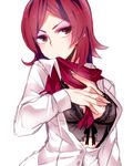  bra fate/zero fate_(series) lingerie mouth_hold open_clothes open_shirt red_eyes red_hair red_scarf scarf shirt short_hair sola-ui_nuada-re_sophia-ri solo tateshina_ryouko underwear 